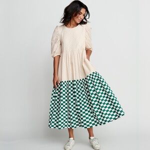 Pink Chicken maribelle mixed check maxi dress